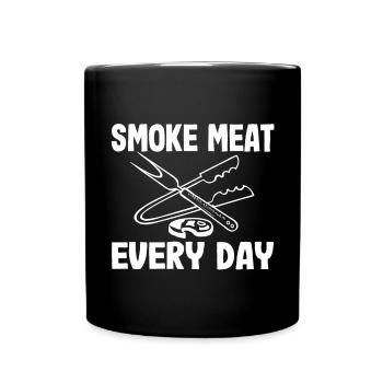 Smoke Meat Every Day Funny Grill BBQ - Full Colour Mug - black - Front