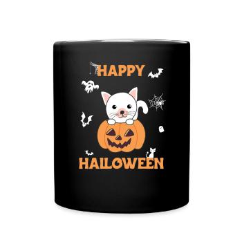 Cat in pumpkin cute cats Happy Halloween - Full Colour Mug - black - Front