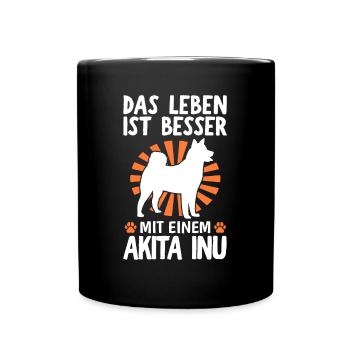 Leben ist besser mit Akita Inu japanischer Spitz - Tasse einfarbig - Schwarz - Vorne