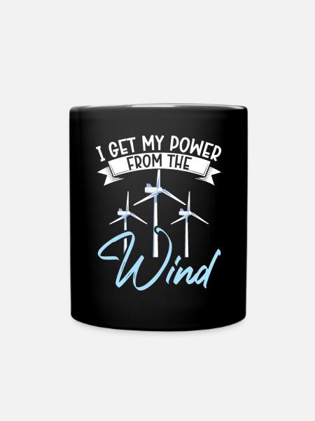 Ich bekomme meinen Strom aus der erneuerbaren Energie des Windes - Tasse einfarbig - Schwarz