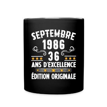 36 Ans Anniversaire Vintage Né(e) Septembre 1986 - Mug uni - noir - Devant