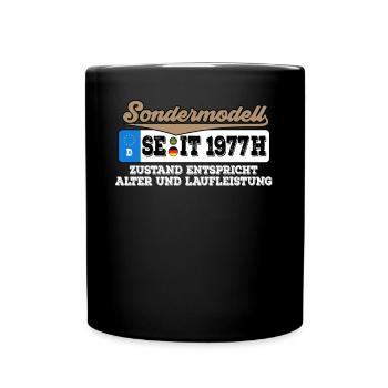 1977 Kennzeichen Geburtstag - Tasse einfarbig - Schwarz - Vorne