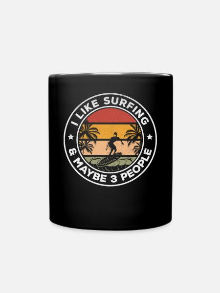 Wave Surfer J’aime le surf et peut-être 3 personnes - Mug uni - noir