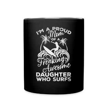 Surf Fière maman d’un sacré grand - Mug uni - noir - Devant