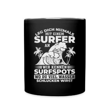 Surfbrett Surfen Wellenreiten Wassersport Surfing - Tasse einfarbig - Schwarz - Vorne