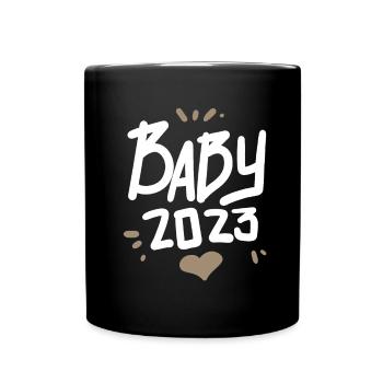 Baby 2023 Herz - Tasse einfarbig - Schwarz - Vorne