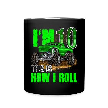 10th Birthday Monster Truck For Boys & Girls 10 - Full Colour Mug - black - Front