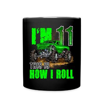 11th Birthday Monster Truck For Boys & Girls 11 - Full Colour Mug - black - Front