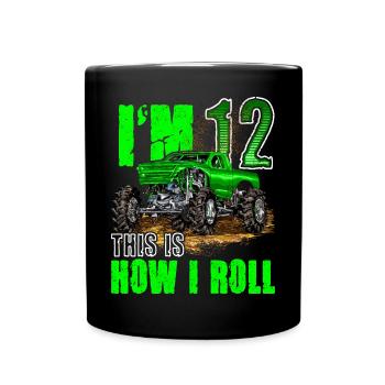 12th Birthday Monster Truck For Boys & Girls 12 - Full Colour Mug - black - Front