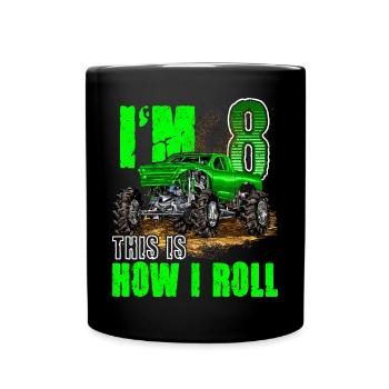 8th Birthday Monster Truck For Boys & Girls 8 Year - Full Colour Mug - black - Front