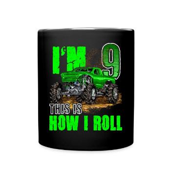 Kids 9th Birthday Monster Truck For Boys & Girls 9 - Full Colour Mug - black - Front