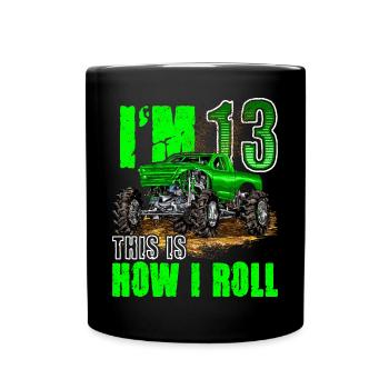 13th Birthday Monster Truck For Boys & Girls 13 - Full Colour Mug - black - Front