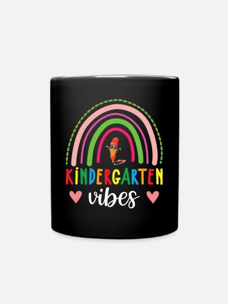 Groovy Hello Kindergarten Vibes Retro Teacher - Full Colour Mug - black
