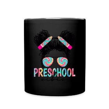 Preschool Vibes Cute Retro Back to School, Boys, - Full Colour Mug - black - Front