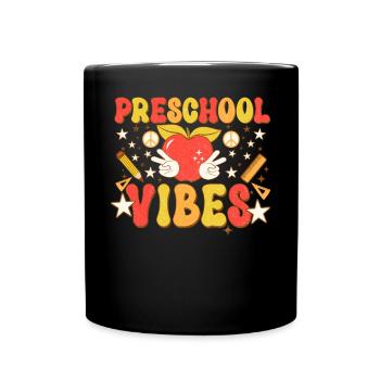 Preschool Vibes Cute Retro Back to School, Boys, - Full Colour Mug - black - Front