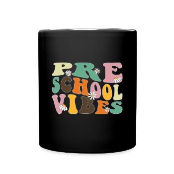 Preschool Vibes Cute Retro Back to School, Boys, - Full Colour Mug - black - Front