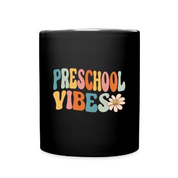 Preschool Vibes Cute Retro Back to School, Boys, - Full Colour Mug - black - Front