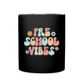 Preschool Vibes Cute Retro Back to School, Boys, - Full Colour Mug - black - Front