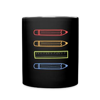 Bleistifte und Vintage-Lineal - Tasse einfarbig - Schwarz - Vorne