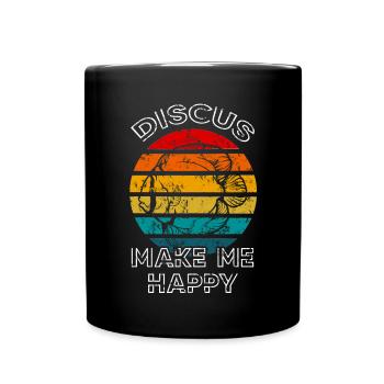 Diskusfische machen mich glücklich Retro Sunset Fish Keeper - Tasse einfarbig - Schwarz - Vorne