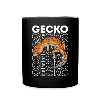 Leopardgecko Reptilienpfleger Gecko im Stil der 80er Jahre - Tasse einfarbig - Schwarz - Vorne
