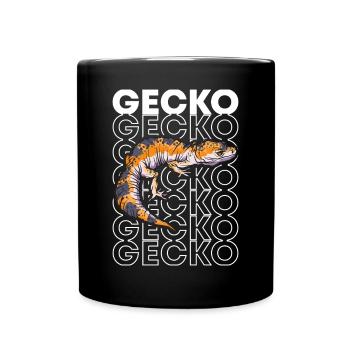Leopardgecko Reptilienpfleger Gecko im Stil der 80er Jahre - Tasse einfarbig - Schwarz - Vorne