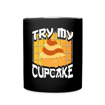 Süßer Kawaii Muffin - Tasse einfarbig - Schwarz - Vorne