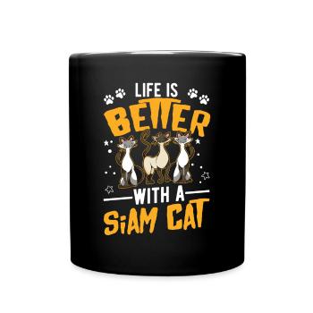 Life is better with a Siam Cat Siamkatze - Full Colour Mug - black - Front