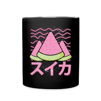 Süße Kawaii Wassermelone - Tasse einfarbig - Schwarz - Vorne