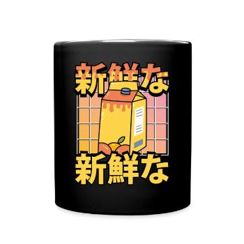 Süßer Kawaii Orangensaft - Tasse einfarbig - Schwarz - Vorne