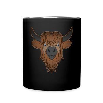 Highland Cattle Kuh mit Kuhmotiv - Tasse einfarbig - Schwarz - Vorne