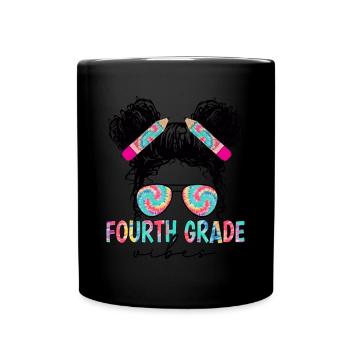 Fourth Grade Vibes - 4th Grade Team Retro 1st Day - Full Colour Mug - black - Front
