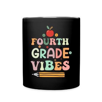 Fourth Grade Vibes - 4th Grade Team Retro 1st Day - Full Colour Mug - black - Front
