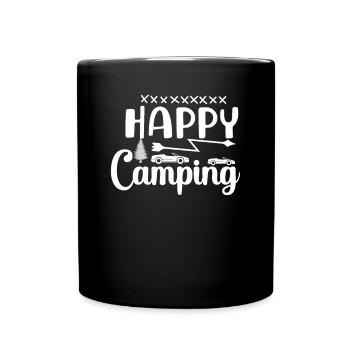 Glücklich campen Wandershirt - Tasse einfarbig - Schwarz - Vorne