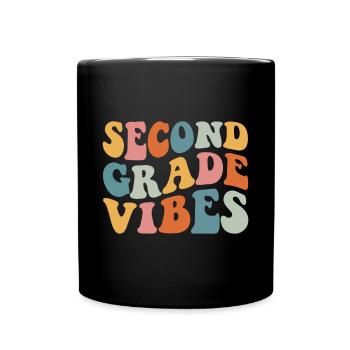 Back To School Second Grade Vibes Retro Teacher - Full Colour Mug - black - Front
