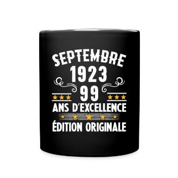 99 Ans Anniversaire Vintage Né(e) Septembre 1923 - Mug uni - noir - Devant