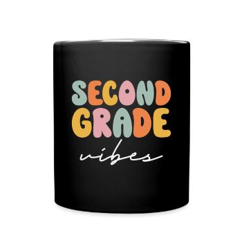 Back To School Second Grade Vibes Retro Teacher - Full Colour Mug - black - Front