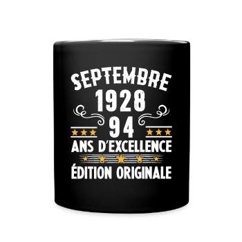 94 Ans Anniversaire Vintage Né(e) Septembre 1928 - Mug uni - noir - Devant