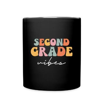 Back To School Second Grade Vibes Retro Teacher - Full Colour Mug - black - Front
