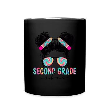 Back To School Second Grade Vibes Retro Teacher - Full Colour Mug - black - Front