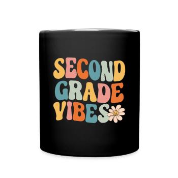 Back To School Second Grade Vibes Retro Teacher - Full Colour Mug - black - Front