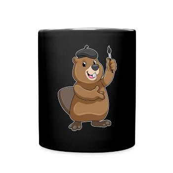 Beaver Painter Brush Painting - Full Colour Mug - black - Front