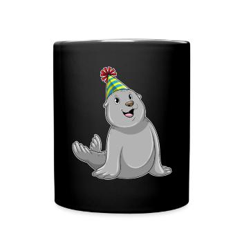 Seal Birthday Party Hat - Full Colour Mug - black - Front