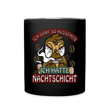 Ich hatte Nachtschicht Kaffee müde Faultier - Tasse einfarbig - Schwarz - Vorne