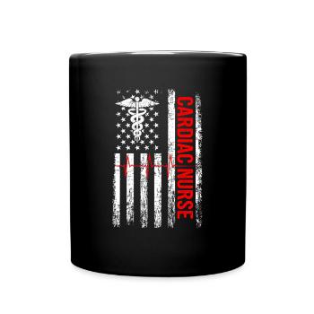 Cardiology American flag, nurse cardiologist - Full Colour Mug - black - Front
