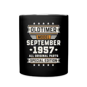 Oldtimer September 1957 Geburtstag Geschenk - Tasse einfarbig - Schwarz - Vorne