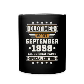 Oldtimer September 1958 Geburtstag Geschenk - Tasse einfarbig - Schwarz - Vorne