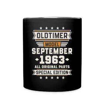 Oldtimer September 1963 Geburtstag Geschenk - Tasse einfarbig - Schwarz - Vorne