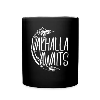 Walhalla wartet Horn - Tasse einfarbig - Schwarz - Vorne