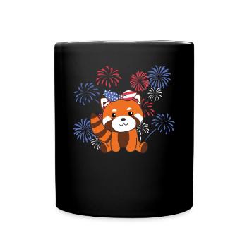 4th of July american Roter Panda kids feuerwerk - Tasse einfarbig - Schwarz - Vorne